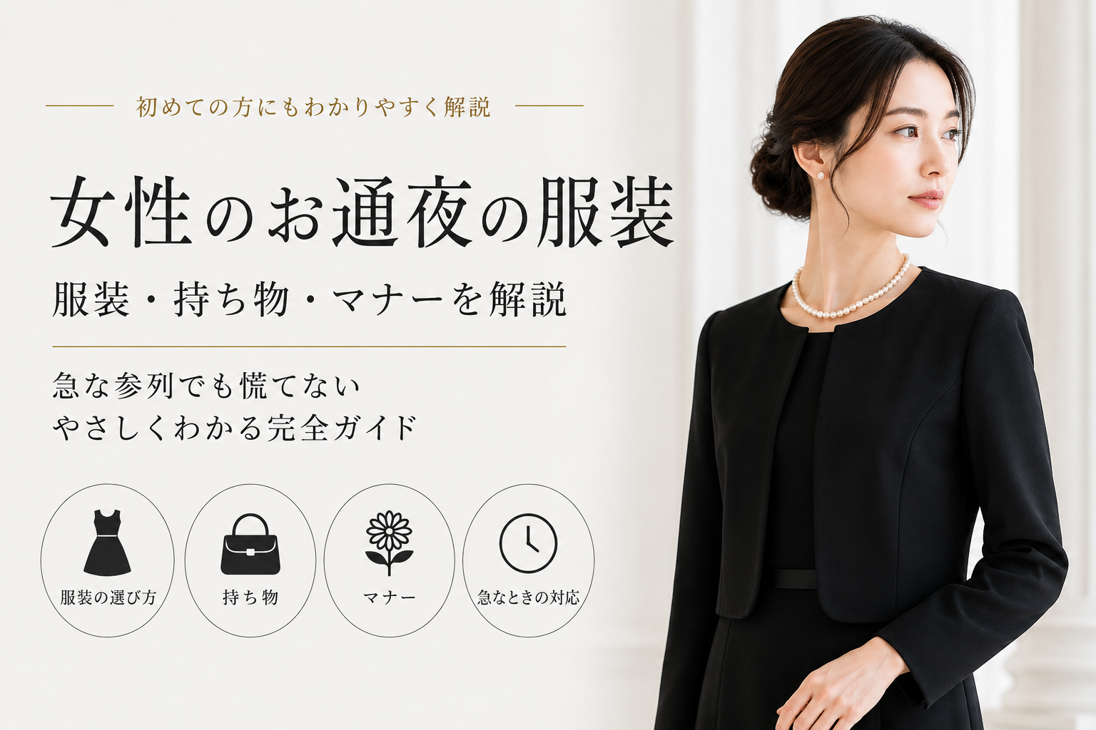 女性のお通夜の服装を解説するブラックフォーマルのアイキャッチ画像